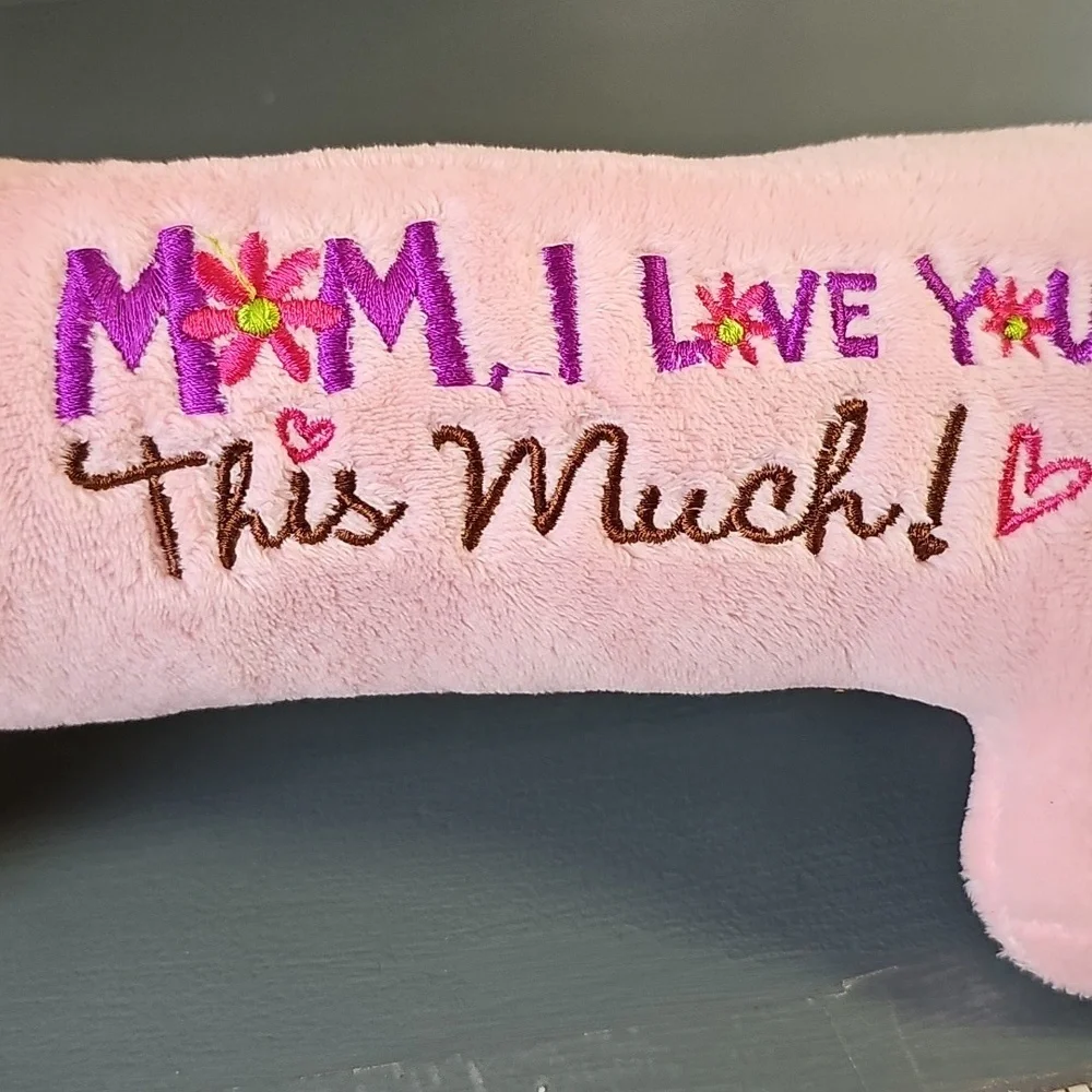 Pink Plush Dachshund Dog Toy. Pink With Enbroidery( MOM I LOVE YOU THIS MUCH! )‎